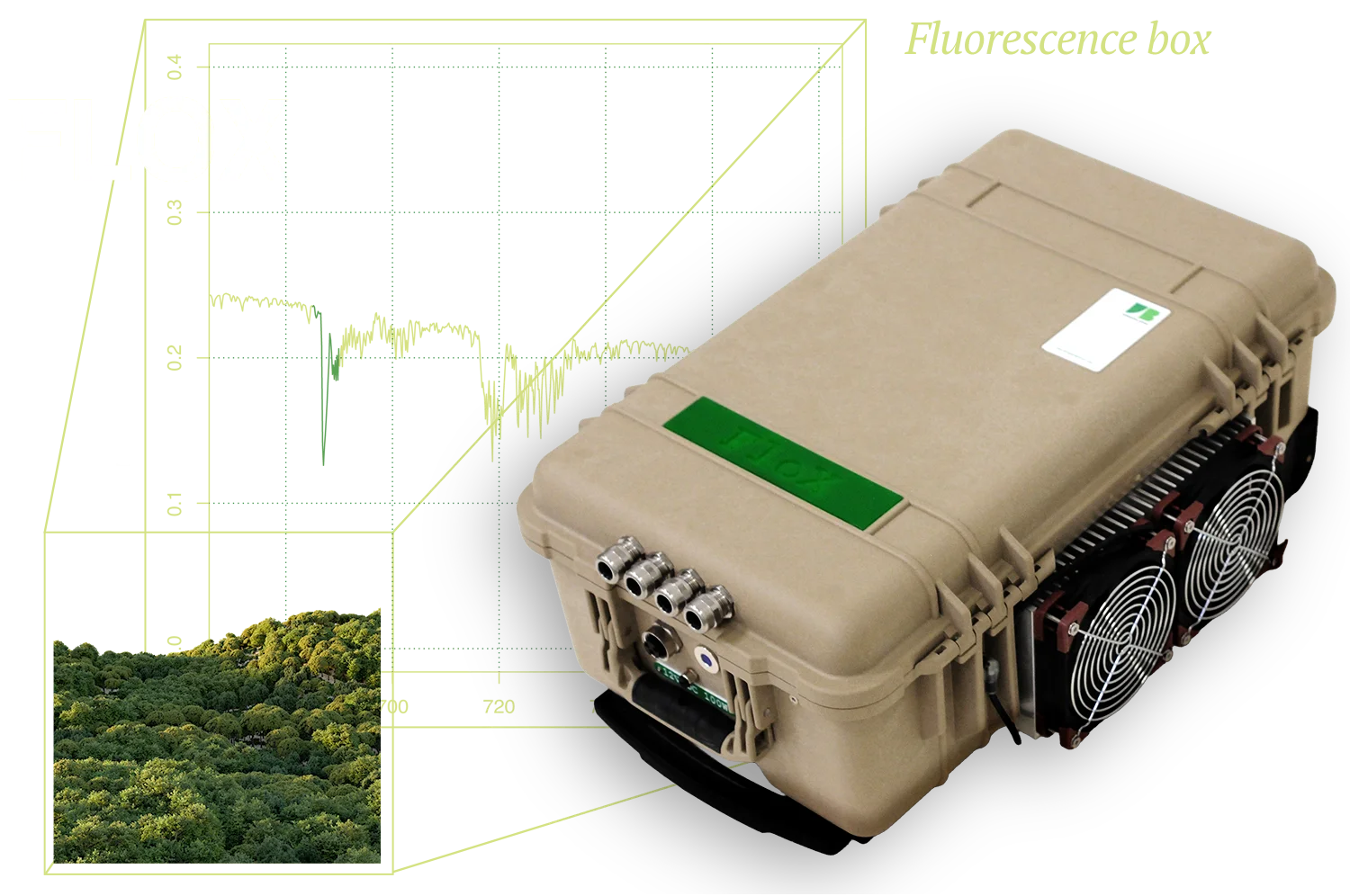 FLOX product in front of forest canopy